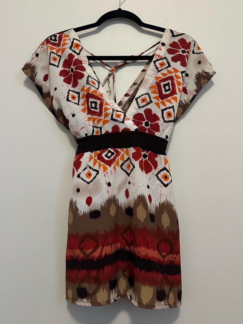 Wrapper Y2K Boho Abstract Top Small Tie Back Empire Waist Festival Indie Sleaze